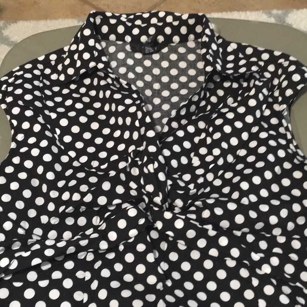 Black and white polkadot blouse